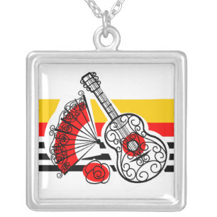 Spanish Souvenirs Classic Stripe square Silver Plated Necklace