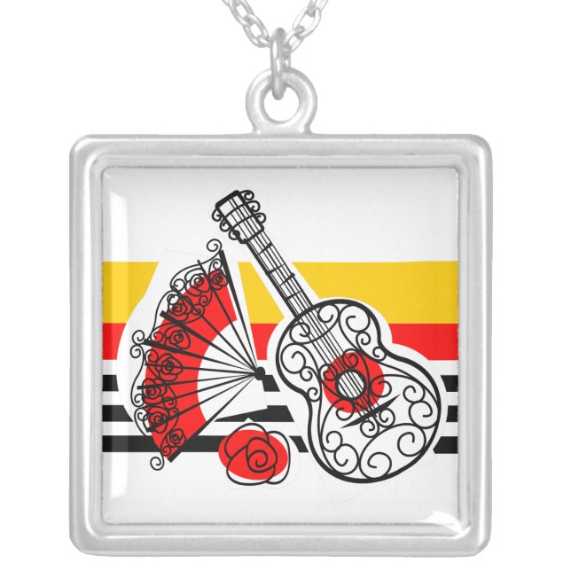 Spanish Souvenirs Classic Stripe square Silver Plated Necklace (Front)