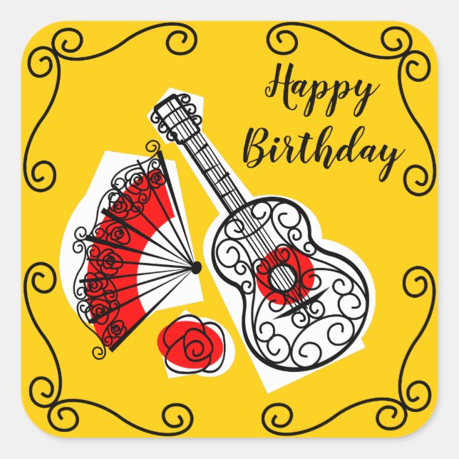 Spanish Souvenirs Corners Birthday sticker square (Front)