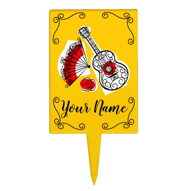 Spanish Souvenirs Corners Name rectangle Cake Topper (Front)
