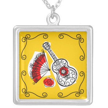 Spanish Souvenirs Corners Square Silver Plated Necklace by QuirkyChic at Zazzle