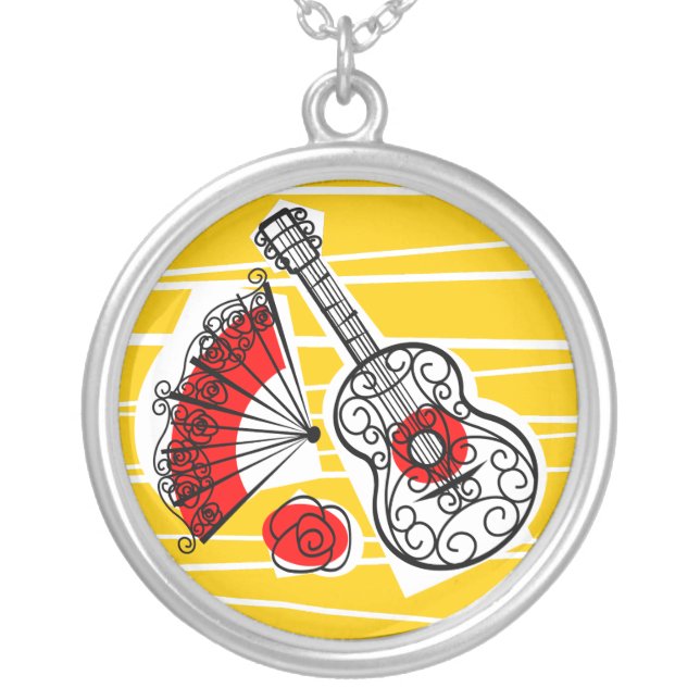 Spanish Souvenirs round Silver Plated Necklace (Front)