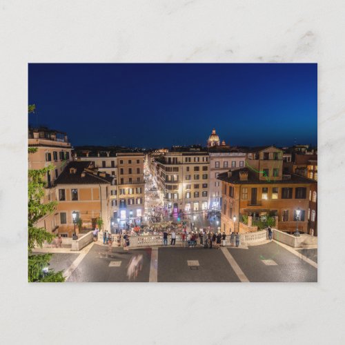 Spanish Steps and Piazza di Spagna at dusk _ Rome Postcard