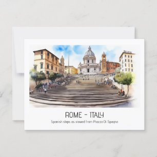 Spanish steps watercolor Rome Italy curio keepsake Postcard