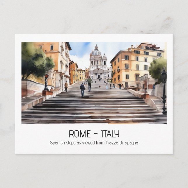 Spanish steps watercolor Rome Italy tourist curio Postcard (Front)