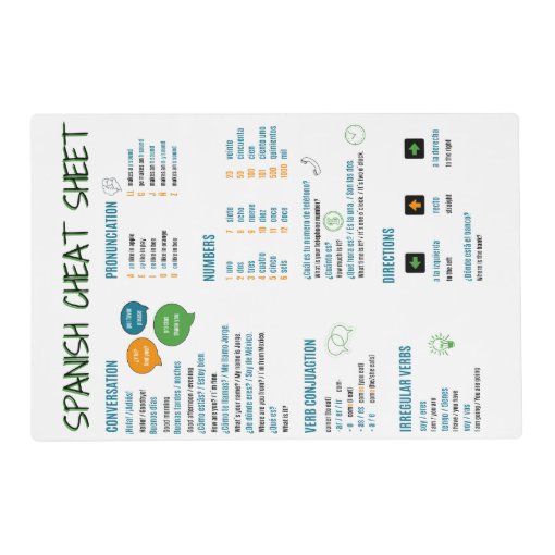 Spanish Study Guide / Present Tense Cheat Sheet Placemat Zazzle