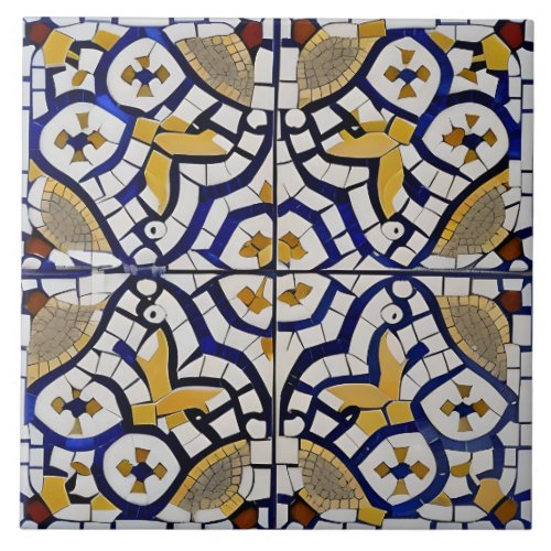 Spanish Style Simulated Mosaic Ecru Blue  White  Ceramic Tile