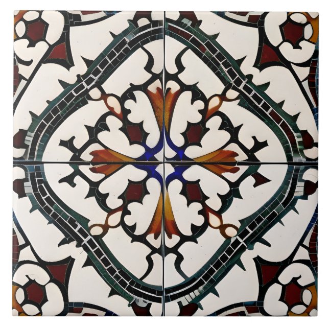Spanish Style Simulated Mosaic Red and Black Ceramic Tile (Front)