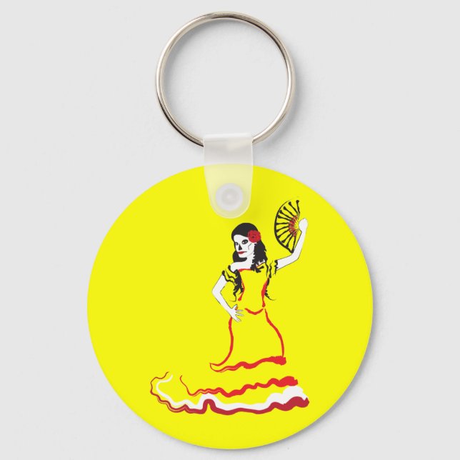 spanish sugar skull dancer keychain (Front)