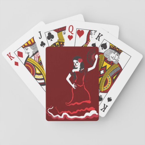 spanish sugar skull dancer playing cards