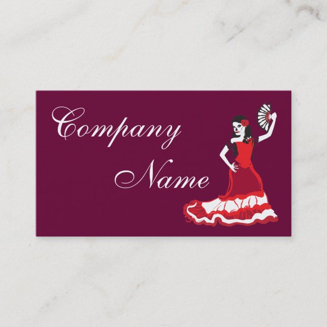 spanish sugar skull dancer : plum red business card (Front)