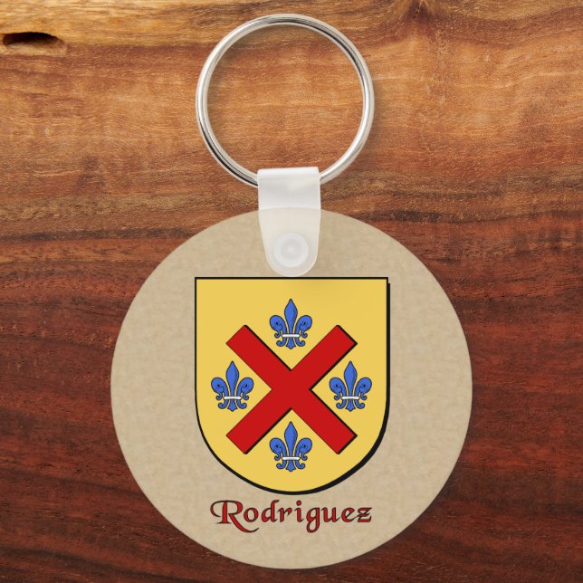 Spanish Surname Rodriguez Historical Shield Keychain (Front)