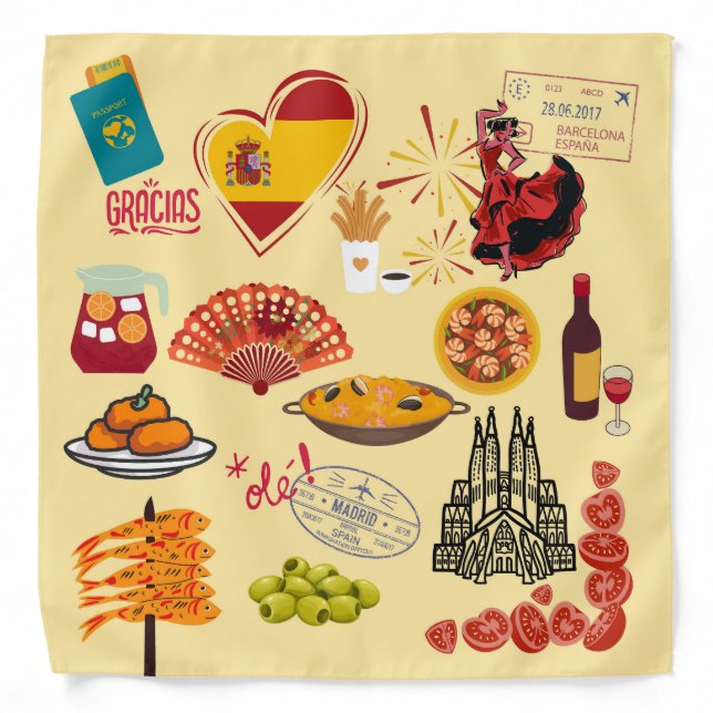  Spanish Symbols Travel Lovers Bandana (Front)