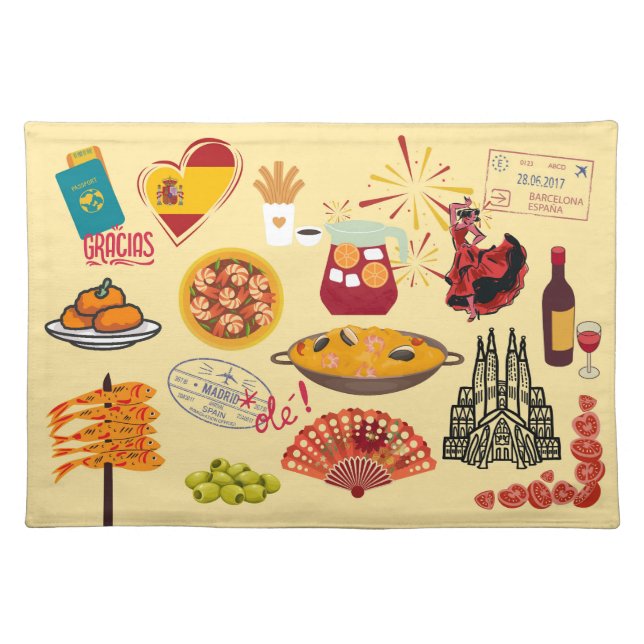 Spanish Symbols Travel Lovers Cloth Placemat (Front)