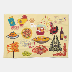 Spanish Symbols Travel Lovers Kitchen Towel