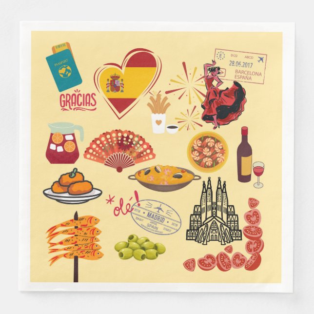 Spanish Symbols Travel Lovers Paper Dinner Napkins (Front)