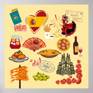 Spanish Symbols Travel Lovers Poster