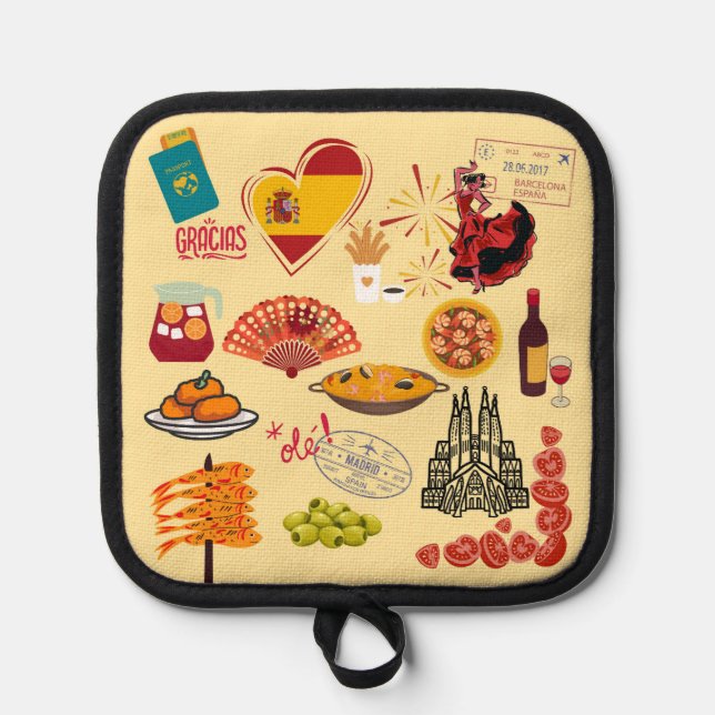 Spanish Symbols Travel Lovers Pot Holder (Front)