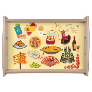 Spanish Symbols Travel Lovers Serving Tray