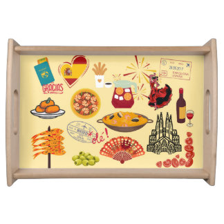 Spanish Symbols Travel Lovers Serving Tray