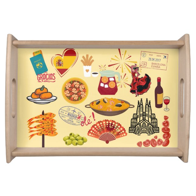 Spanish Symbols Travel Lovers Serving Tray (Front)