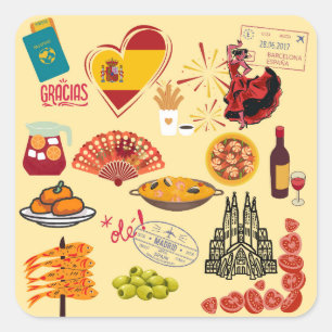 Spanish Symbols Travel Lovers Square Sticker
