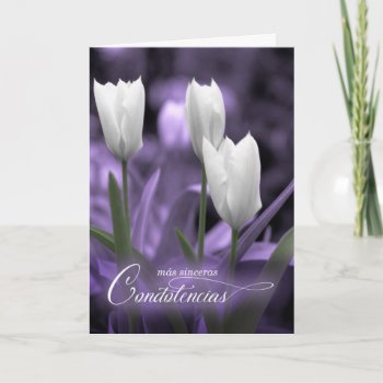 Spanish Sympathy Con Simpatia Purple White Tulips Card by SalonOfArt at Zazzle