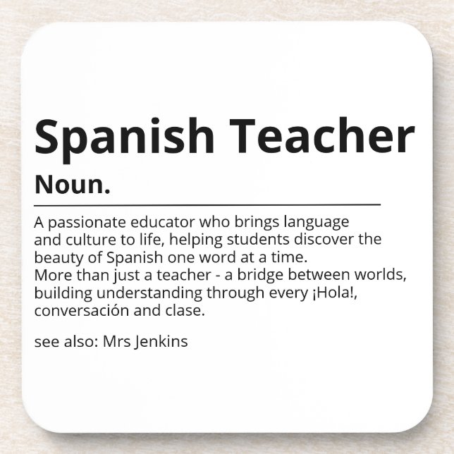 Spanish Teacher Coaster Gift | Language Teacher Ap (Front)