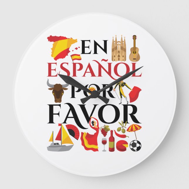 Spanish Teacher En Espanol Por Favor Large Clock (Front)
