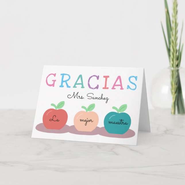 Spanish Teacher/Maestra Thank You with Apples Card (Front)