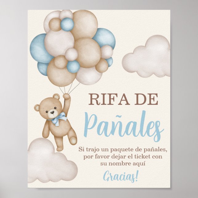 Spanish Teddy Bear Diaper Raffle Sign (Front)