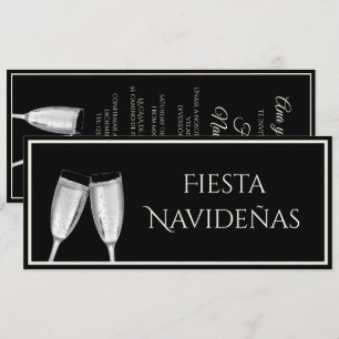 Spanish Text Silver Champagne Flutes Christmas Invitation