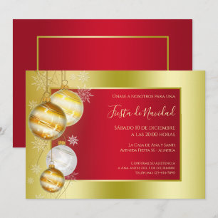 Spanish Text Stylish Ruby & Gold Festive Christmas Invitation