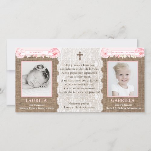 Spanish thank you card sisters baptism communion