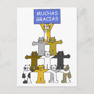 Spanish Thank You Muchas Gracias Cartoon Cats Postcard