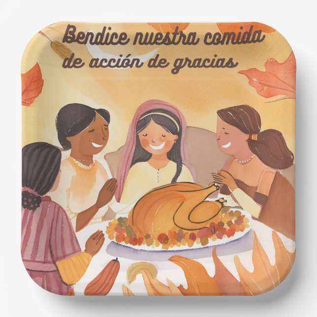 Spanish thanksgiving prayer paper plates (Front)