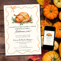 Spanish Thanksgiving Roasted Turkey Orange Bow Invitation