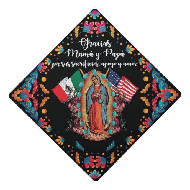 Spanish Themed Thank You Mom and Dad Graduation Cap Topper (Front)