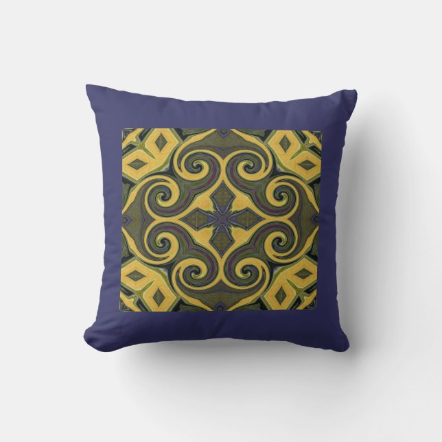 Spanish Tile Design Pillow-Blue Throw Pillow (Front)