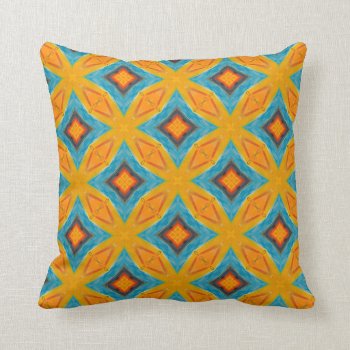 Spanish Tile Geometric Yellow Blue Throw Pillow by cbendel at Zazzle