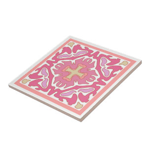 Spanish Tile in Soft Rose Coral & Beige Geometric