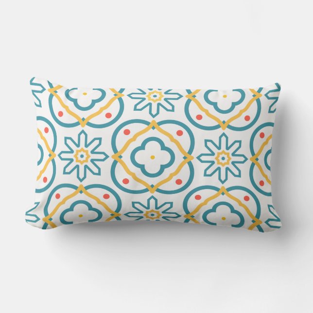Spanish Tile Mediterranean Blue Yellow Orange Lumbar Pillow (Front)