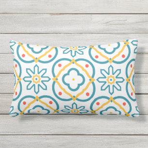 Spanish Tile Mediterranean Blue Yellow Orange Lumbar Pillow
