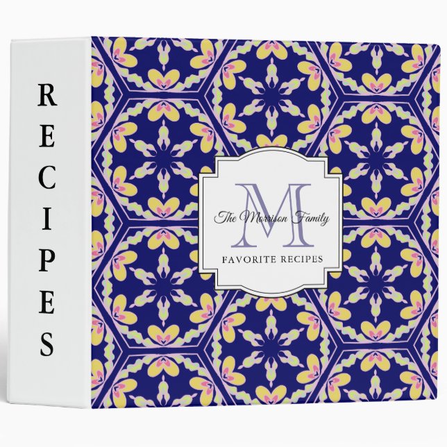 Spanish Tile | Monogram Family Favorite Recipes 3 Ring Binder (Front/Spine)