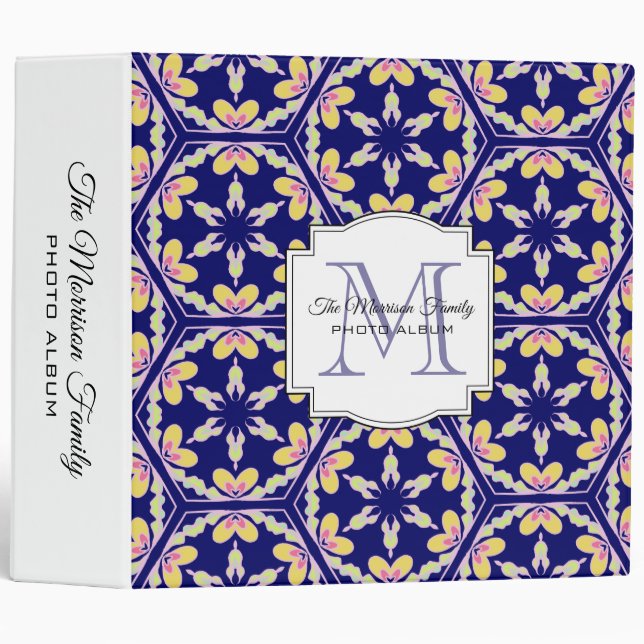 Spanish Tile | Monogram Family Photo Album 3 Ring Binder (Front/Spine)