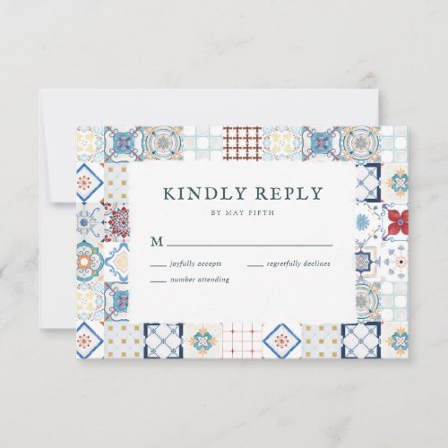 Spanish Tile Wedding RSVP Card