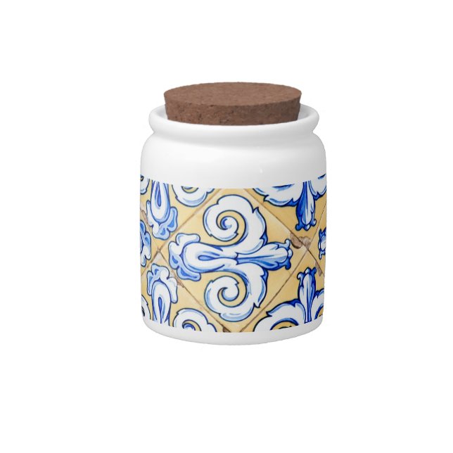 Spanish Tiles - Azulejo Blue, Yellow and White Candy Jar (Front)
