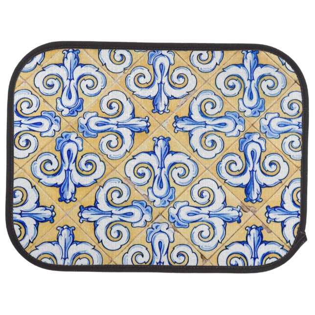Spanish Tiles - Azulejo Blue, Yellow and White Car Floor Mat (Rear)