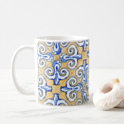 Spanish Tiles _ Azulejo Blue Yellow and White Coffee Mug