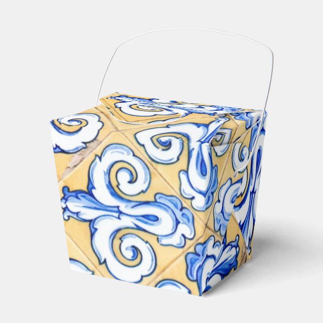 Spanish Tiles - Azulejo Blue, Yellow and White Favor Boxes (Front Side)